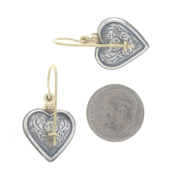 Konstantino Ruby Heart Scrollwork Drop Earrings 925 18k Round .30ctw Pierced - Picture 3 of 4